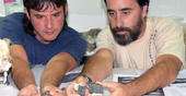 Os paleontólogos Eduardo Puértolas Pascual e Octávio Mateus
