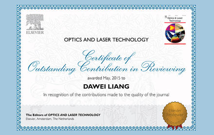 Professor Dawei Liang do Departamento de Física homenageado pela OPTICS AND LASE